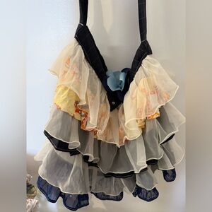 Navy Blue Boho Bag With Ruffles